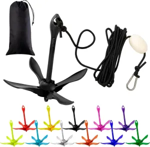 1 Pack Marine Kayak Anchor Kit Folding Grapnel Boat Anchor Kit Kayak Fishing Accessories for Small Boats Canoe Paddle Boards(Black,3.3 lb)