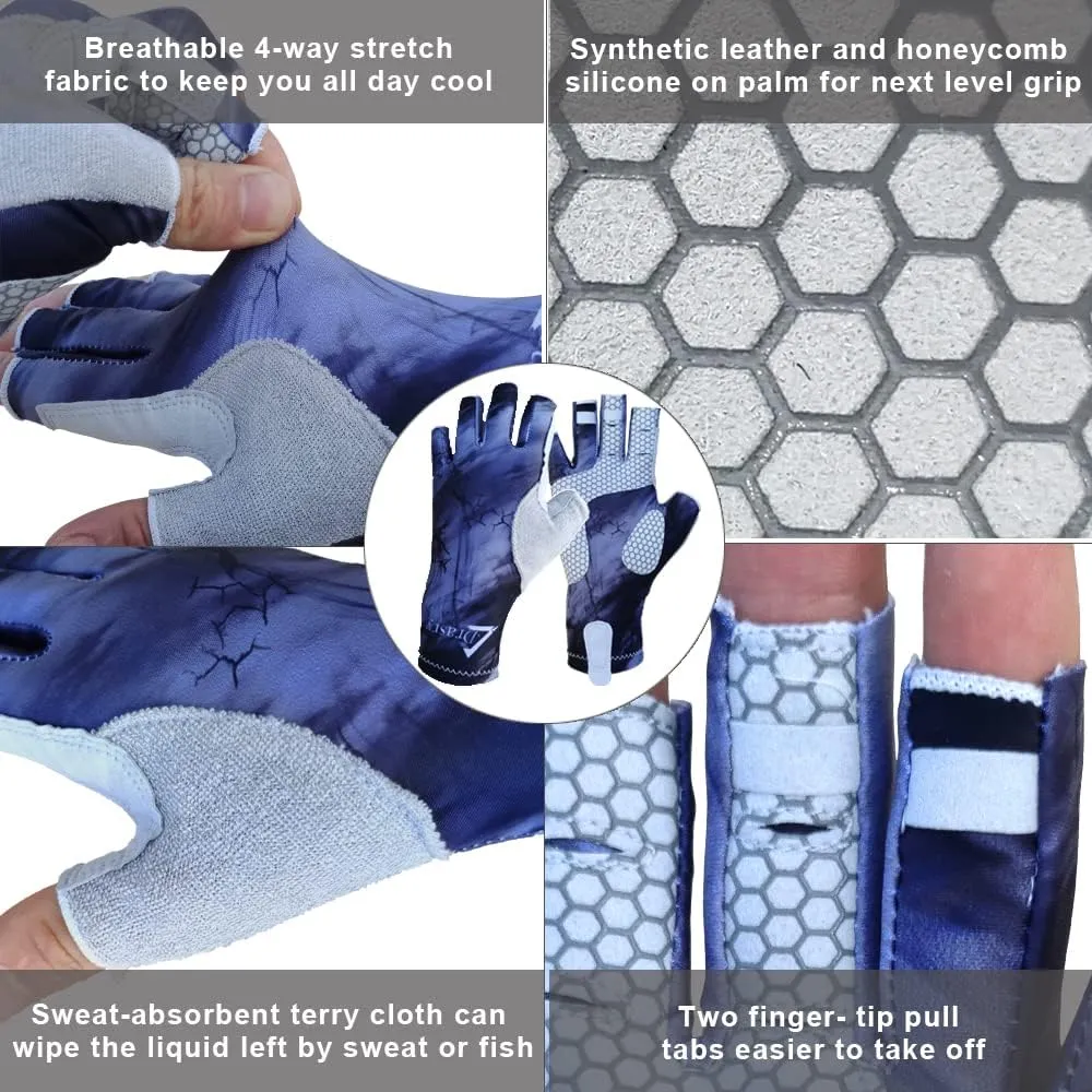 Drasry UV Protection Fishing Fingerless Gloves - Men & Women UPF 50  SPF Gloves for Fishing, Kayak, Paddling, Hiking, Sailing, Rowing