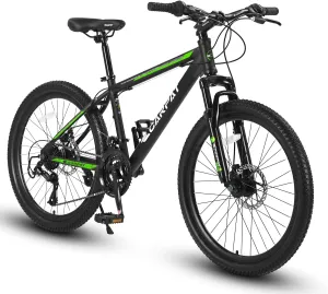 Ecarpat 24/26/27.5 Inch Mountain Bike, Dual/Front Suspension Mens Mountain Bike with 21 Speeds High-Carbon Steel Frame and Disc/V Brakes, Adult Sport Bicycle for Trail Snow Commuter City Road
