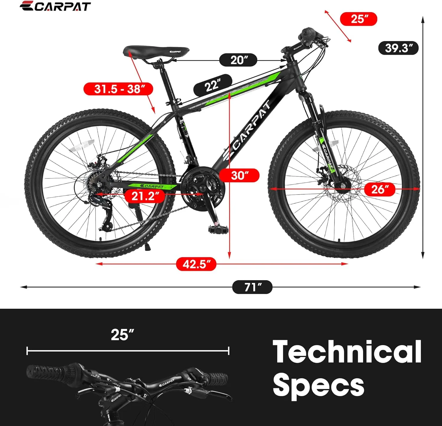 Ecarpat 24/26/27.5 Inch Mountain Bike, Dual/Front Suspension Mens Mountain Bike with 21 Speeds High-Carbon Steel Frame and Disc/V Brakes, Adult Sport Bicycle for Trail Snow Commuter City Road