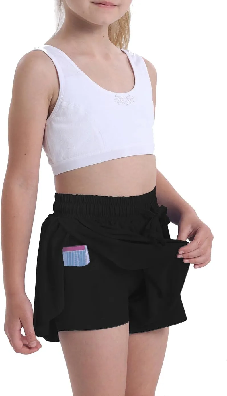 Flowy Butterfly Shorts for Girls 2-in-1 Athletic Running Skirt Shorts Cheer Tennis Dance Preppy with Spandex Liner