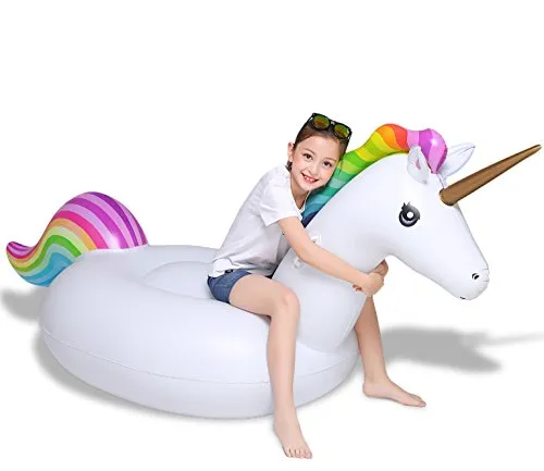 Jasonwell Big Inflatable Unicorn Pool Float Floatie Ride On with Fast Valves Large Blow Up Beach Swimming Pool Party Lounge Raft Toys Kids Adults