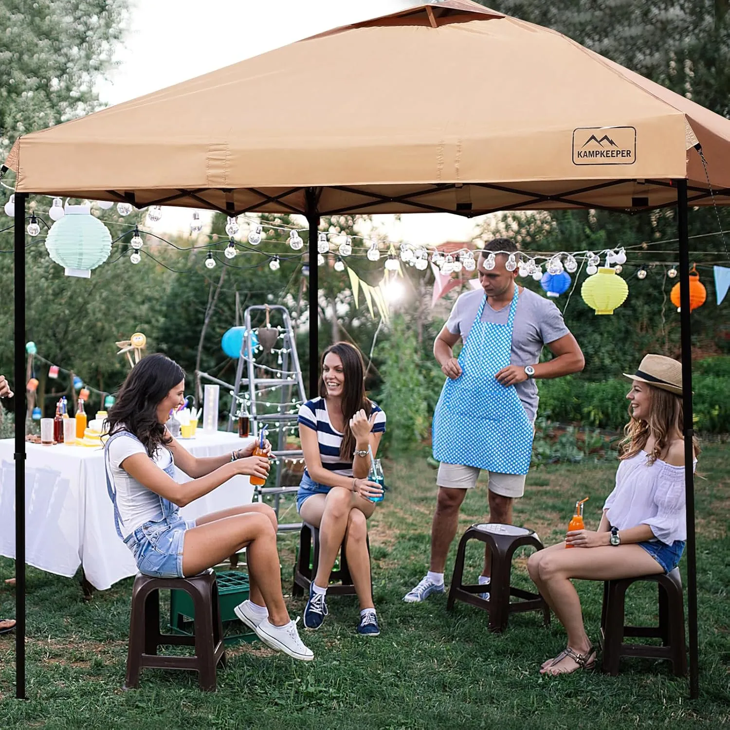 KAMPKEEPER 10x10 Pop Up Commercial Canopy Tent - Waterproof & Portable Outdoor Shade with Adjustable Legs, Air Vent, Carry Bag & Sandbags(Khaki)