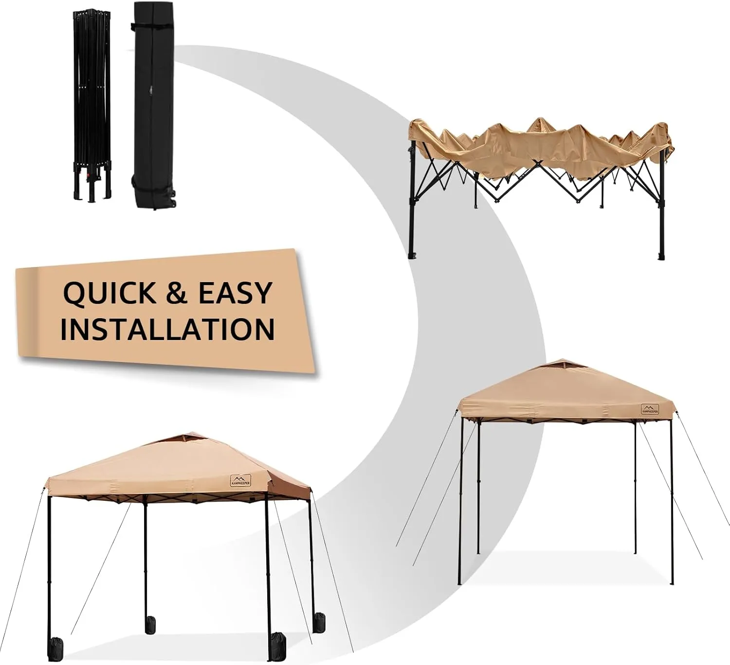 KAMPKEEPER 10x10 Pop Up Commercial Canopy Tent - Waterproof & Portable Outdoor Shade with Adjustable Legs, Air Vent, Carry Bag & Sandbags(Khaki)