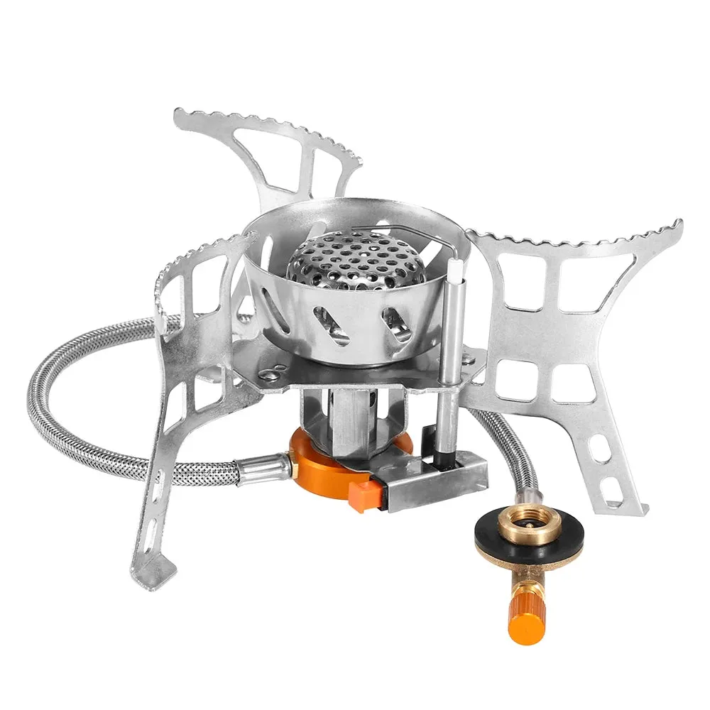Portable Outdoor Stove Foldable Camping Gas Stove Windproof Cooking Picnic Split Burners with Gas Conversion Head Gas Adapter