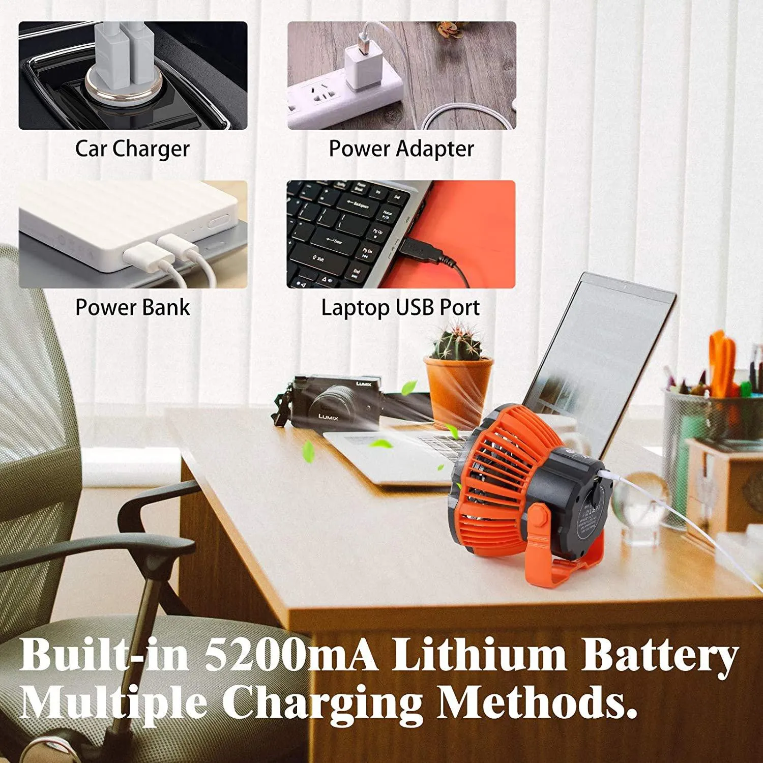 Rechargeable Camping Fan with LED Lantern with IR Remote