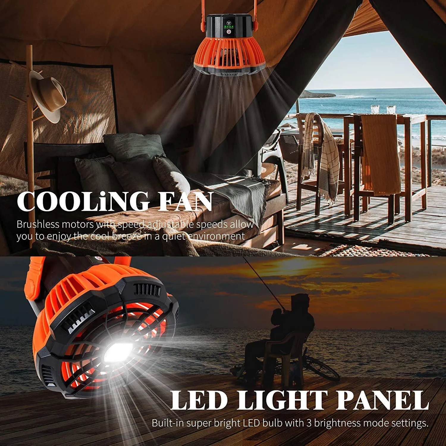 Rechargeable Camping Fan with LED Lantern with IR Remote