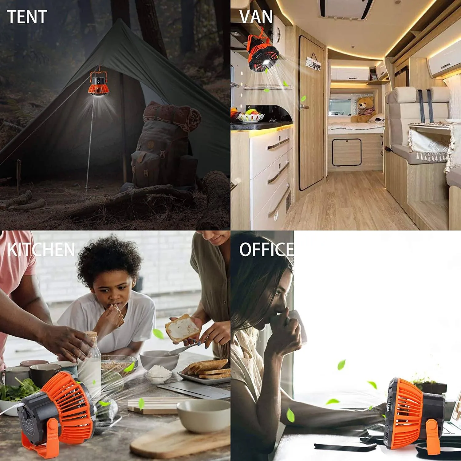 Rechargeable Camping Fan with LED Lantern with IR Remote