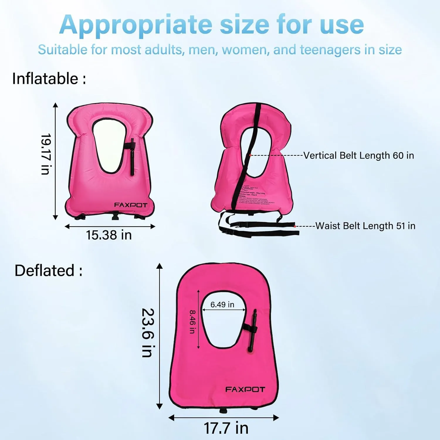 Snorkel Vest, Adults Portable Kayaking Buoyancy Inflatable Swim Vest Jackets, Diving Surfing Adjustable Snorkeling Vest Swimming Jacket for Outdoor Water Sports Fun Safety