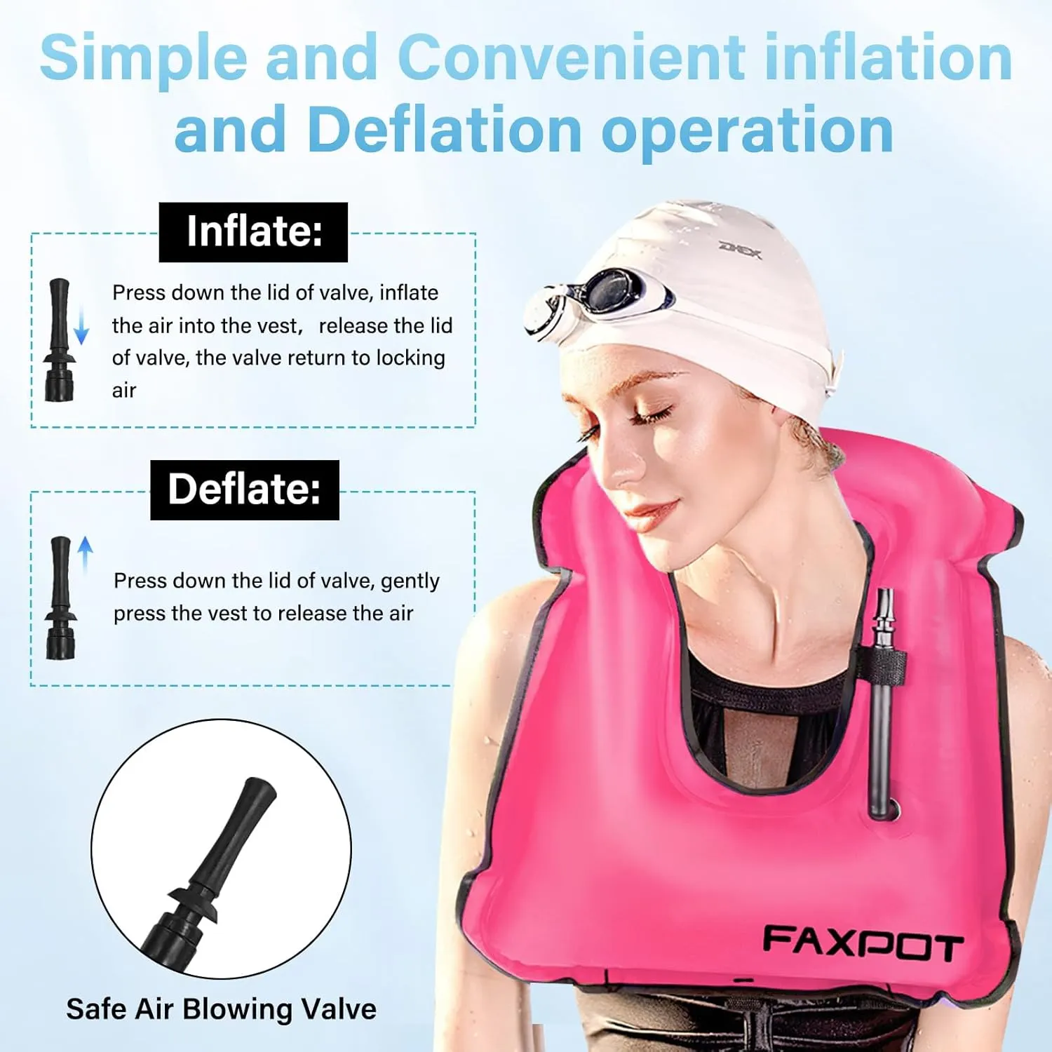 Snorkel Vest, Adults Portable Kayaking Buoyancy Inflatable Swim Vest Jackets, Diving Surfing Adjustable Snorkeling Vest Swimming Jacket for Outdoor Water Sports Fun Safety