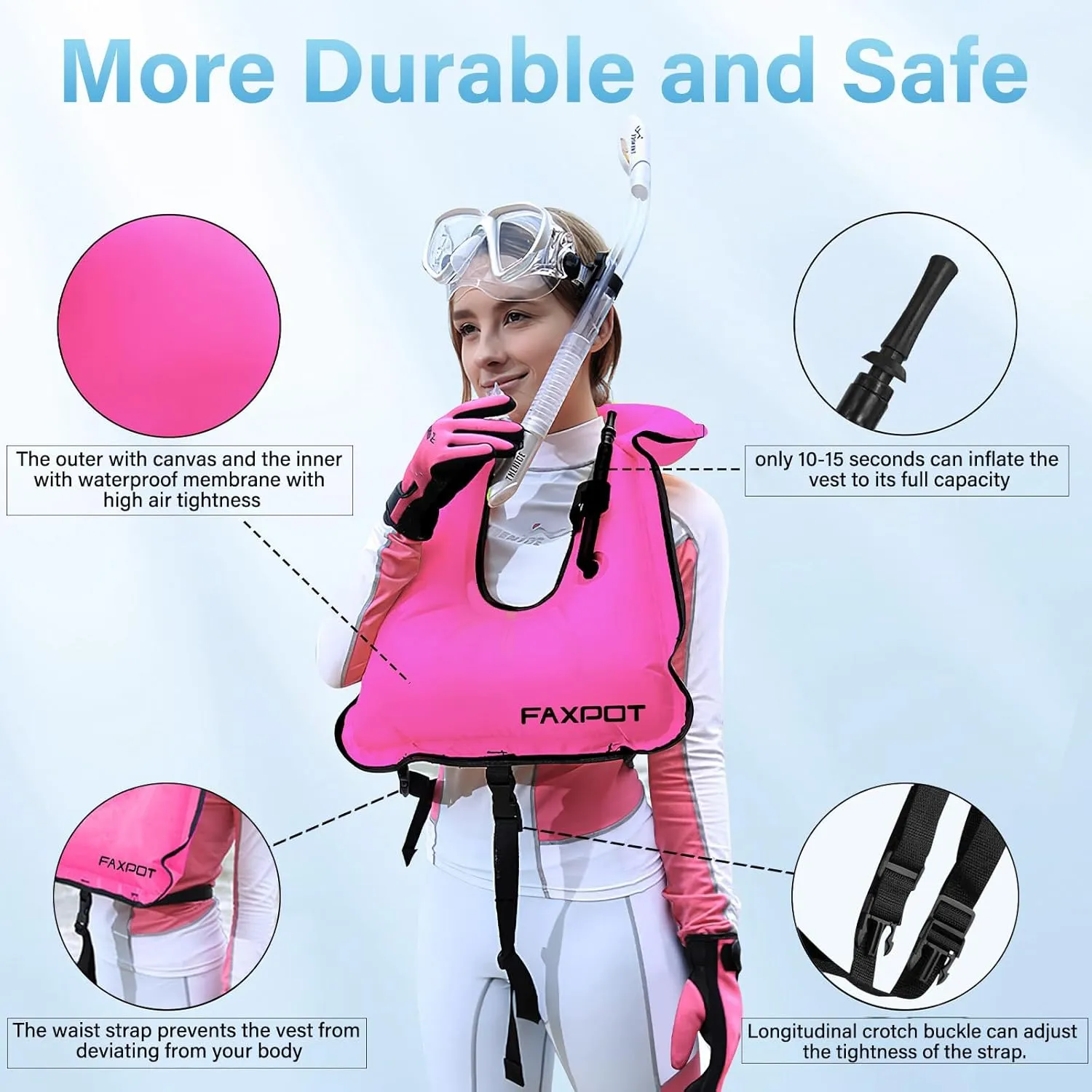 Snorkel Vest, Adults Portable Kayaking Buoyancy Inflatable Swim Vest Jackets, Diving Surfing Adjustable Snorkeling Vest Swimming Jacket for Outdoor Water Sports Fun Safety