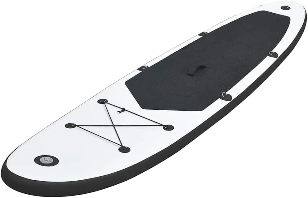 Stable and Durable Inflatable Stand Up Paddleboard Set with Paddle, Pump, and Carrying Bag, Black and White