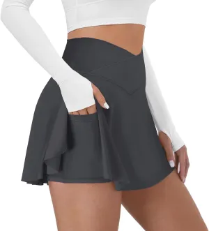 Tennis Skirt for Women with Pockets Shorts Crossover High Waisted Athletic Golf Skorts Running Workout Skirts 2 in 7