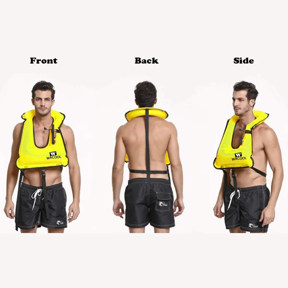 WACOOL Inflatable Snorkel Diving Swimming Scuba Vest Jacket large buoyancy Up to 220 lbs for Adult Youth Kids