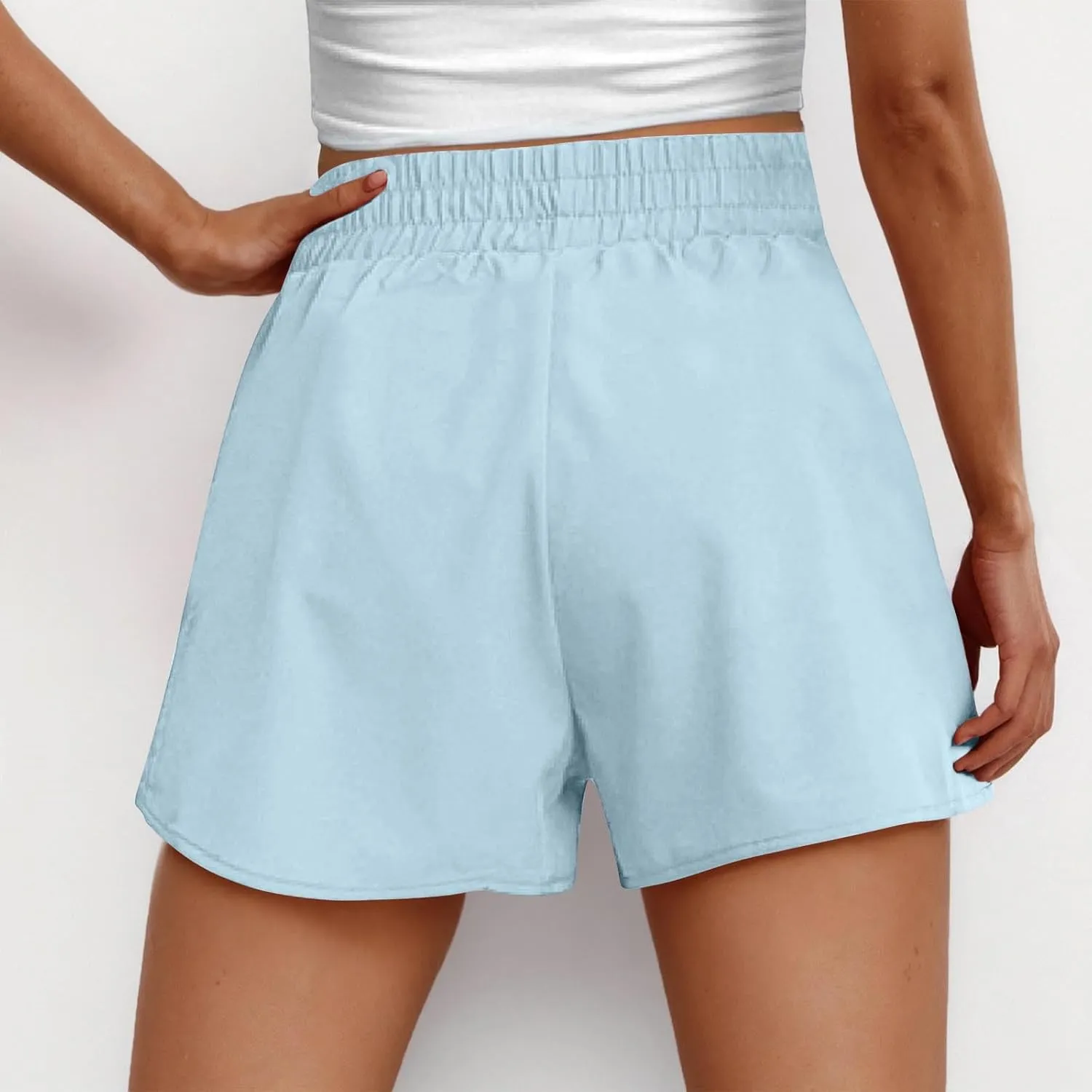 Women's Athletic Shorts High Waisted Running Solid Shorts with Zip Pocket Side Split Short Gym Elastic Workout Pants