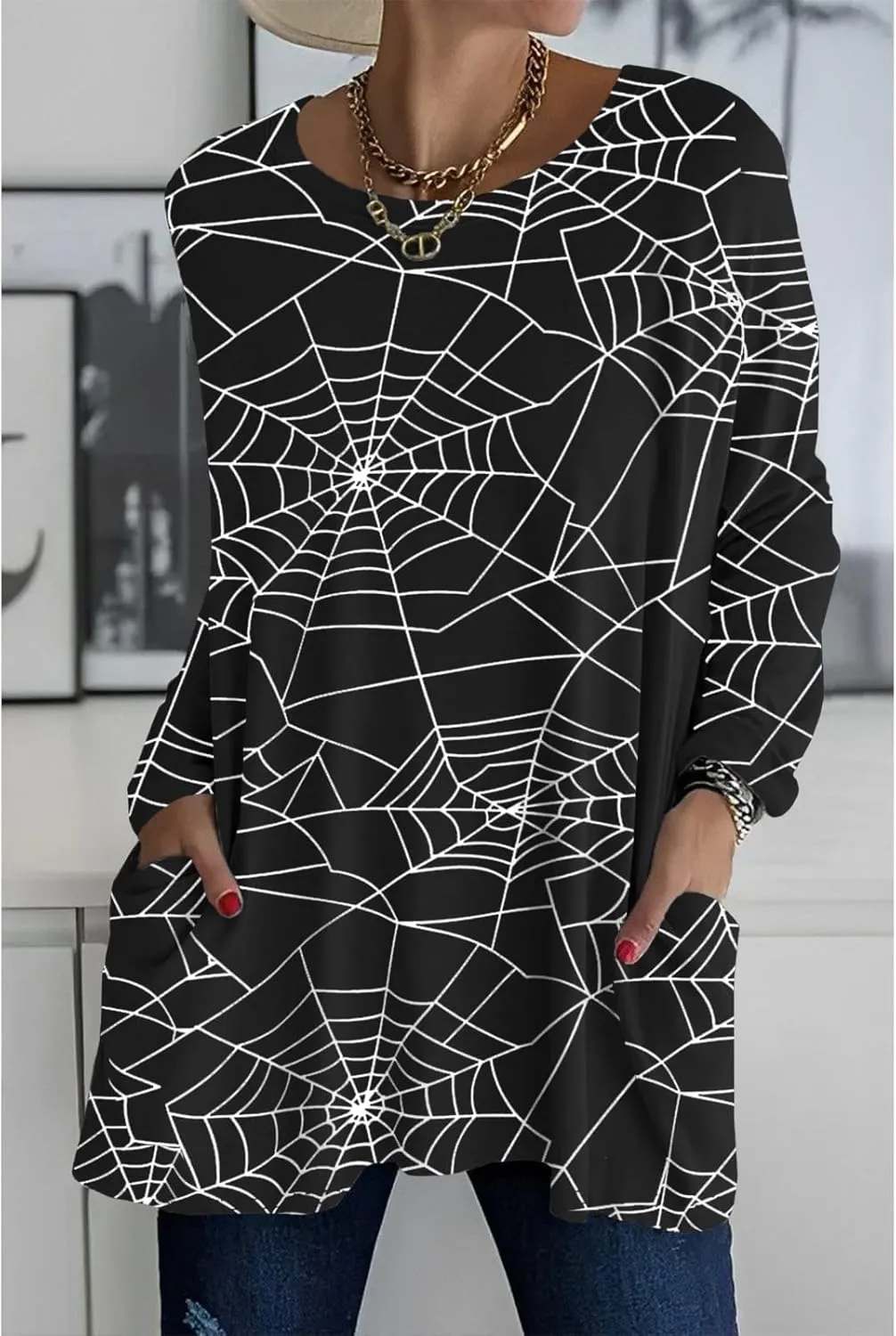 Womens Halloween Crewneck Sweatshirts Pumpkin Long Sleeve Pullover Tops Vintage Oversized Shirt Blouse Clothes
